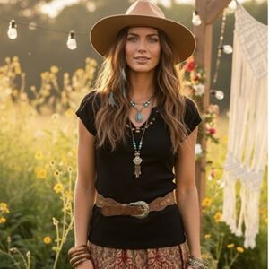 Vintage Y2K Black Cotton Beaded Tank Top Women’s Small Boho Fashion